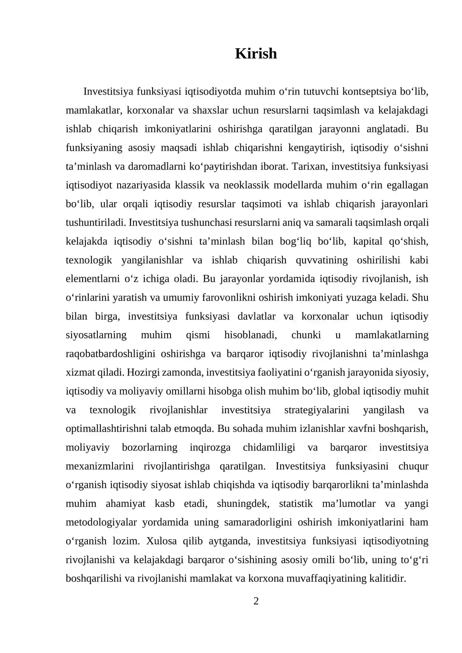 Investitsiya funksiyasi iqtisodiyotda 2