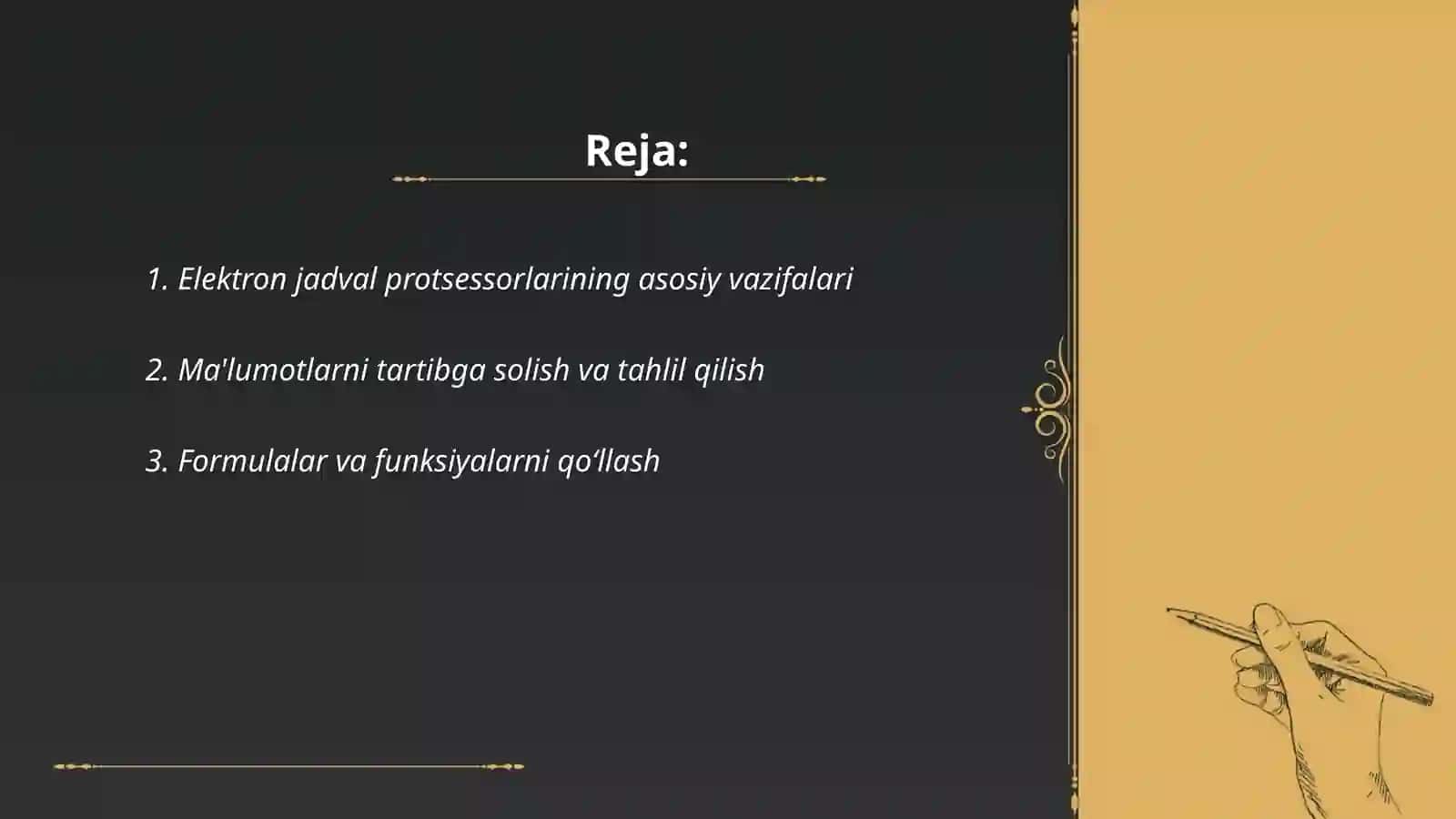Elektron jadval protsessorlari ularning vazifasi va imkoniyatlari 2