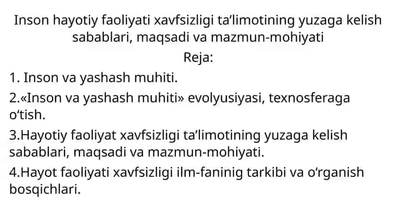 Hayotiy faoliyat va xavfsizligi ta'limotining yuzaga kelish sabablari, maqsadi va mazmun-mohiyati 2