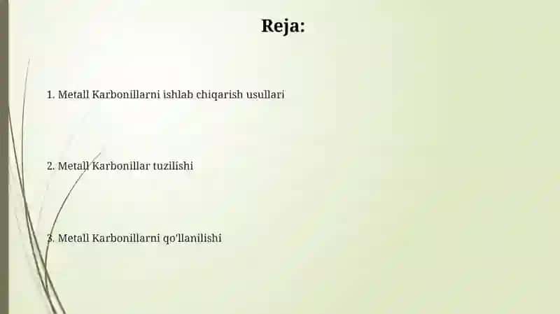 Metall karbonillari tuzilishi, olinish usullari va ishlatilishi 2