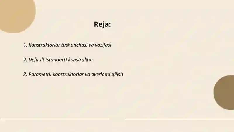 Konstruktorlar tushunchasi va vazifasi 2
