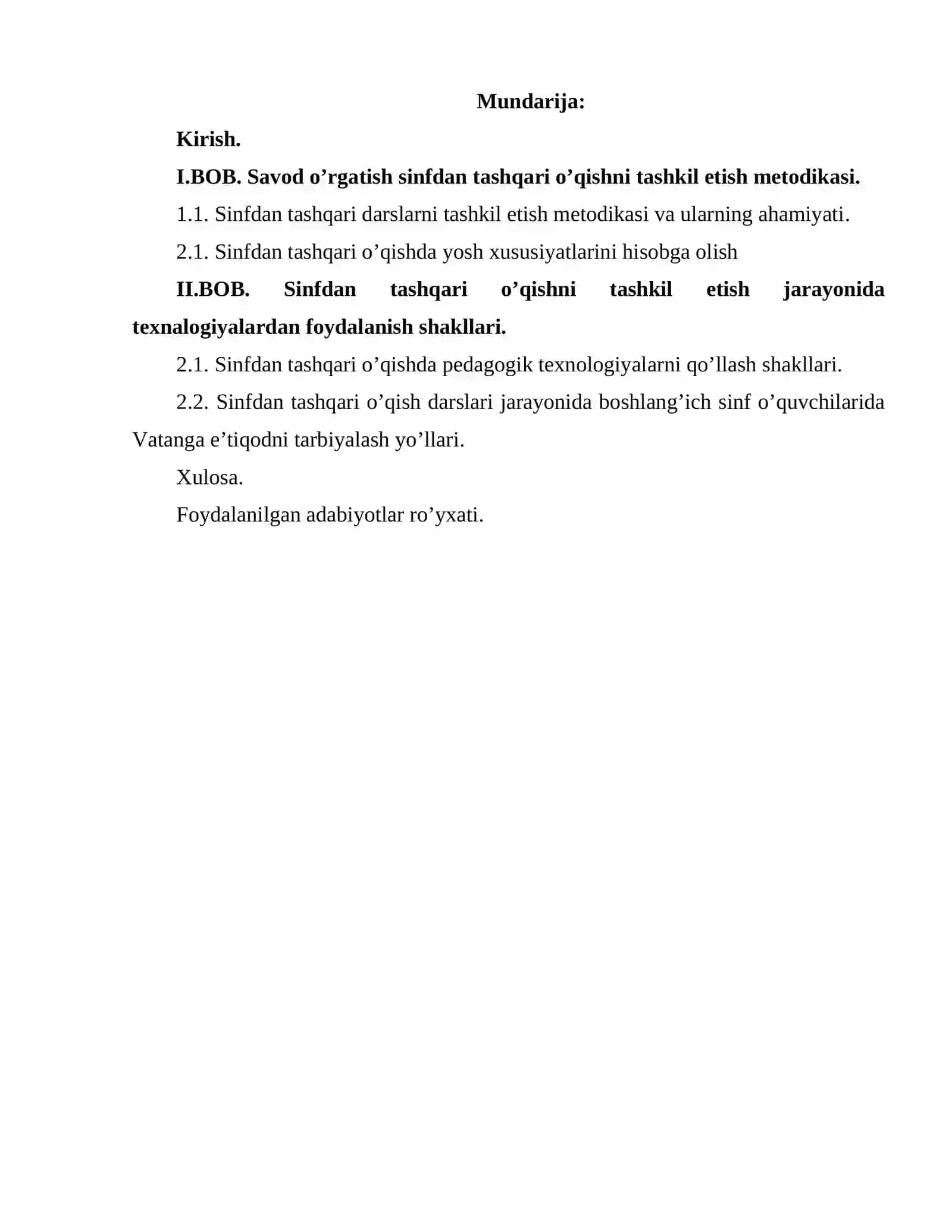 SAVOD O’RGATISH SINFDAN TASHQARI O’QISHNI TASHKIL ETISH 2