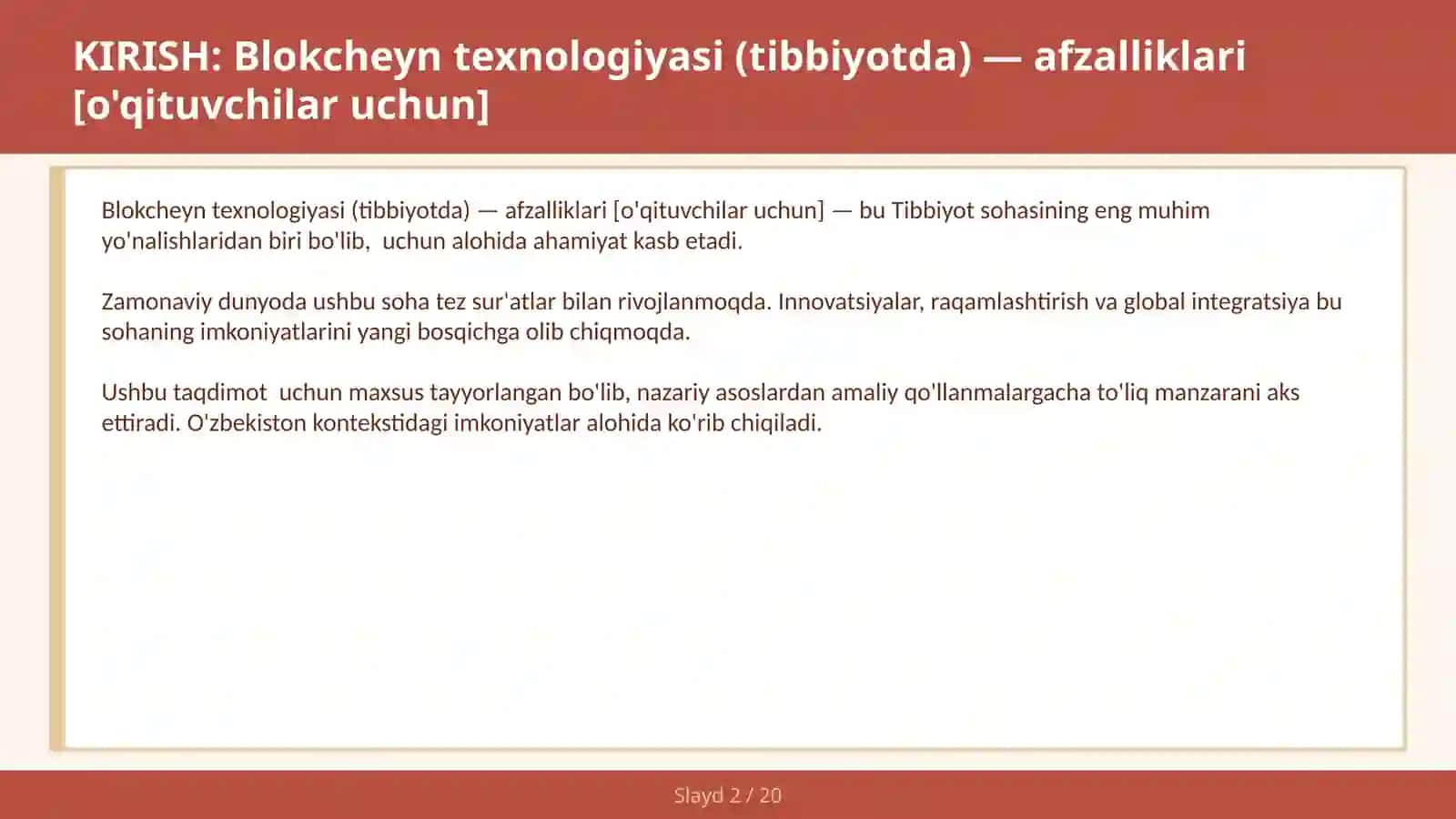 Blokcheyn texnologiyasi (tibbiyotda) — afzalliklari [o'qituvchilar uchun] 2