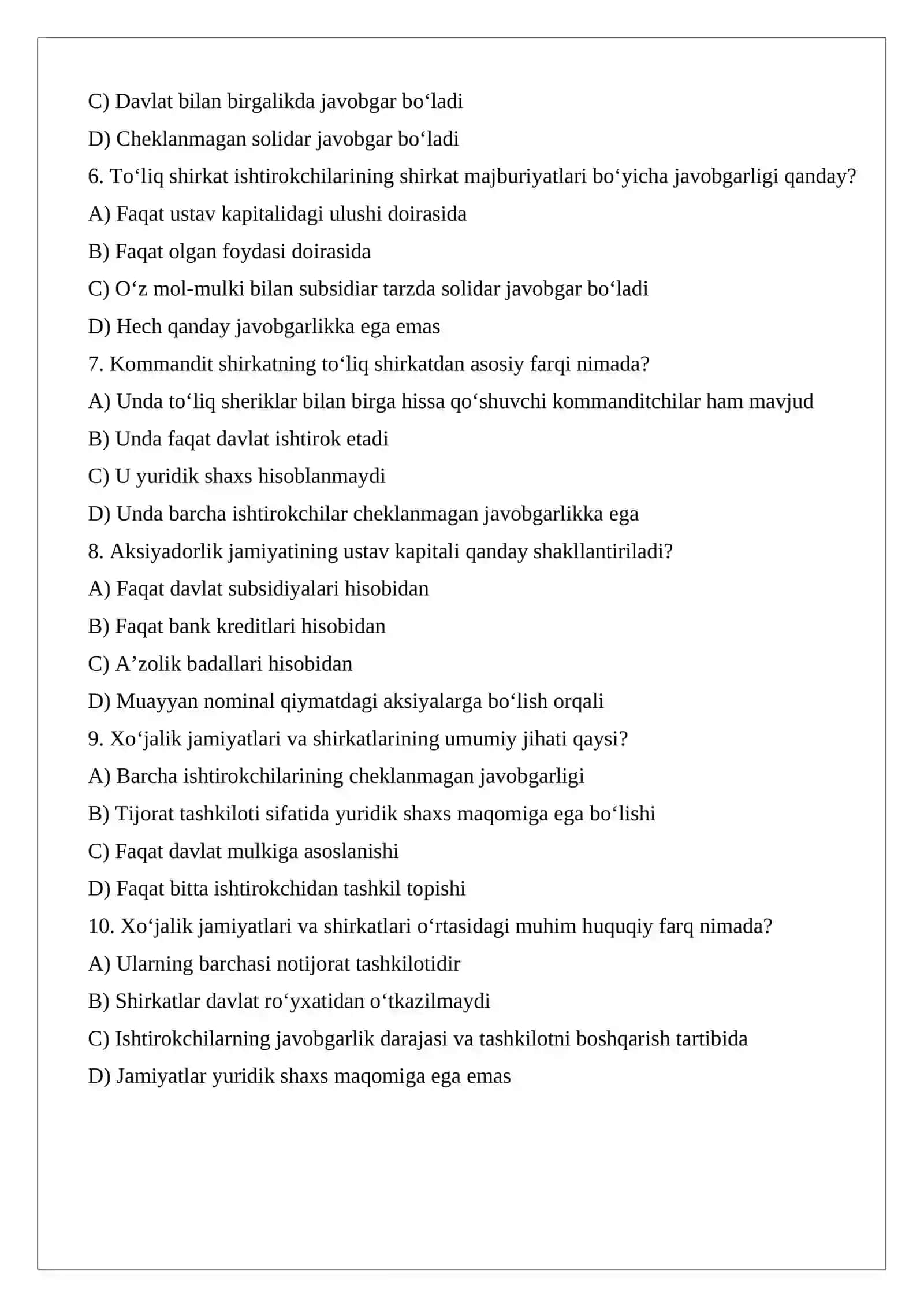 Yuridik shaxs va korporativ tashkilot tushunchalari: xo‘jalik jamiyatlari va shirkatlarining umumiy hamda farqli jihatlari 2