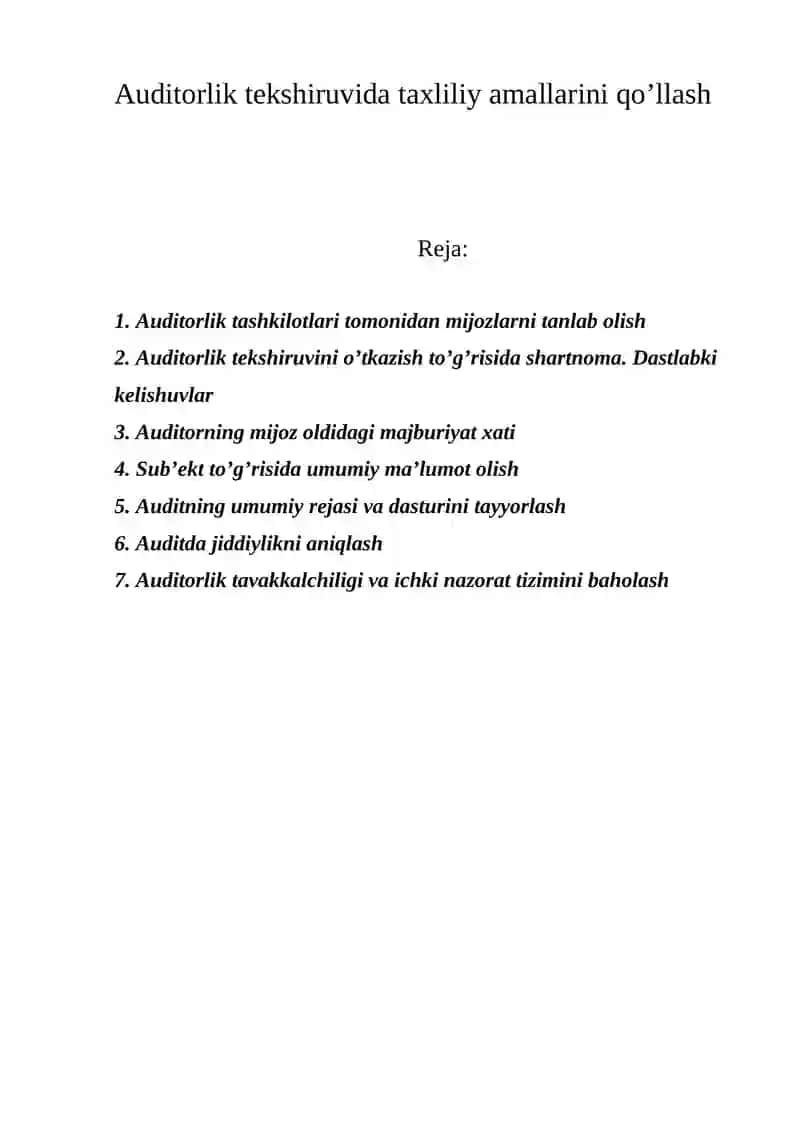 Auditorlik tashkilotlari tomonidan mijozlarni tanlab olish 2