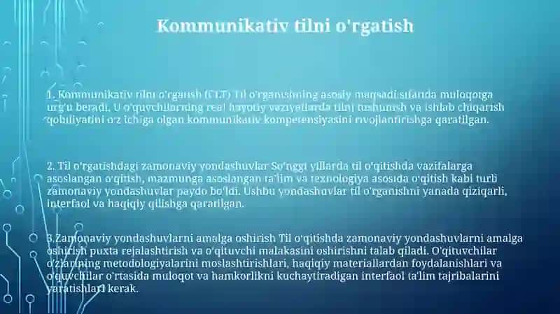 Kommunikativ tilni o'rgatish (CLT) Til o'rganishning asosiy maqsadi 2