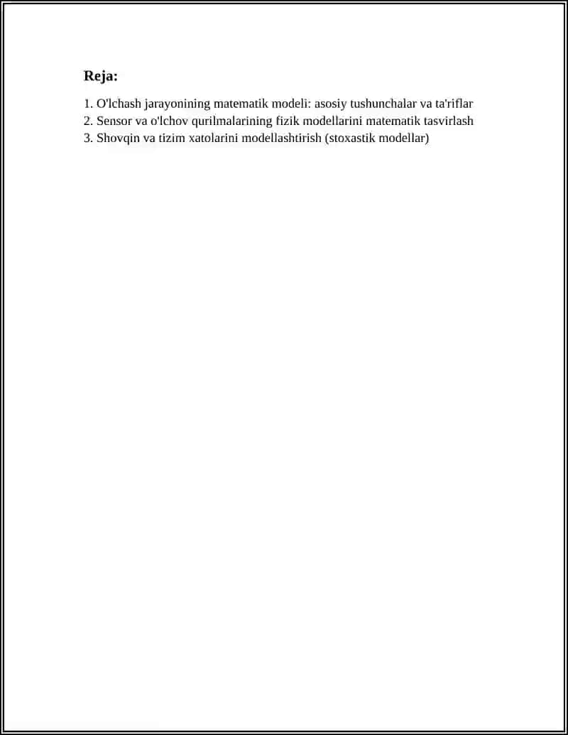 O'lchash jarayonining matematik modeli 2