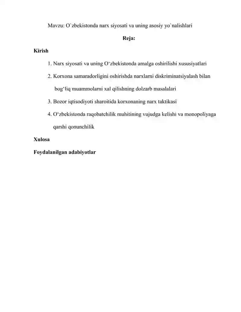 O`zbekistonda narx siyosati va uning asosiy yo`nalishlari 2