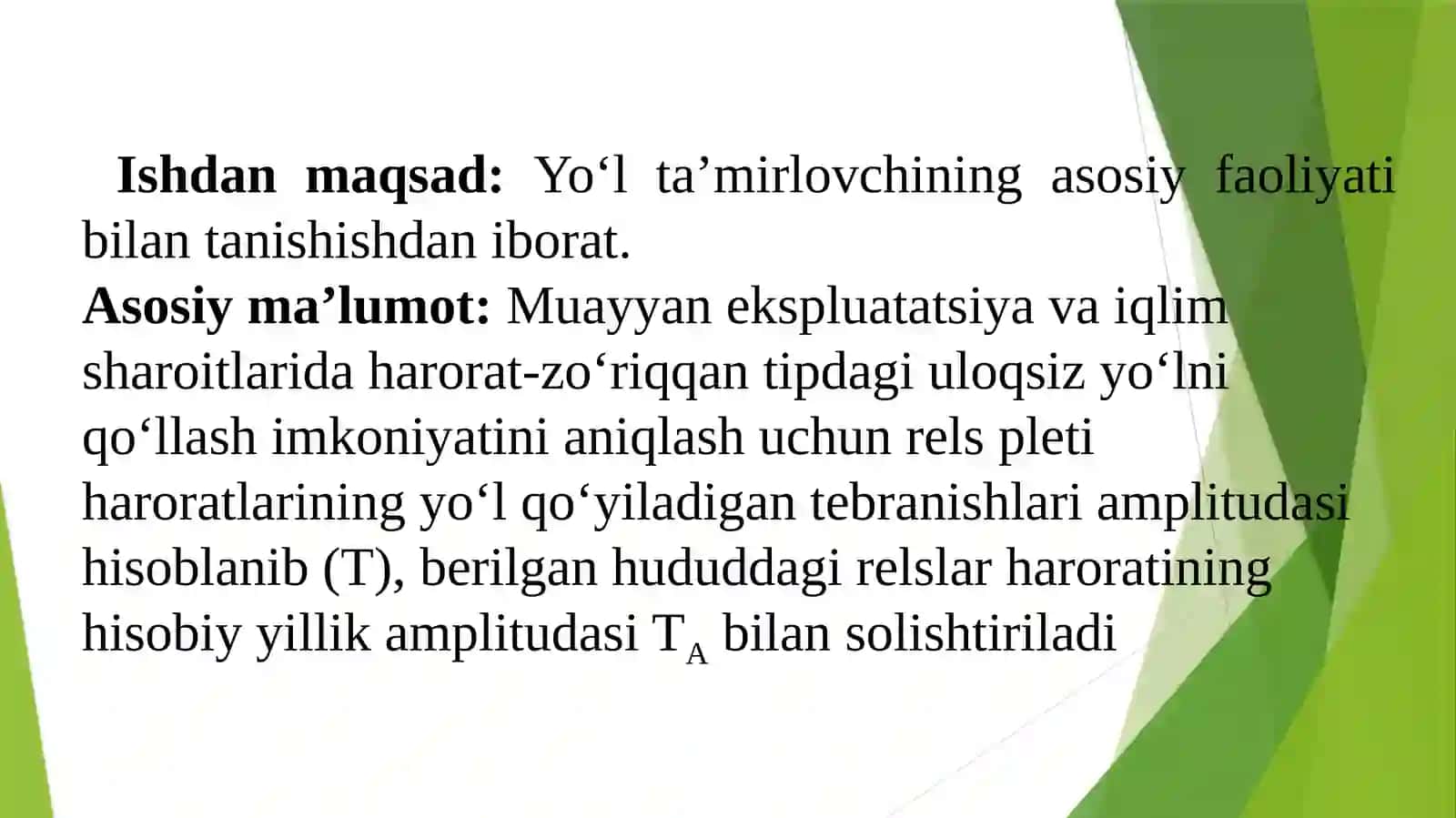 12-amaliy mashg’ulot: Relslarni maxkamlash haroratlarini o‘rganish 2