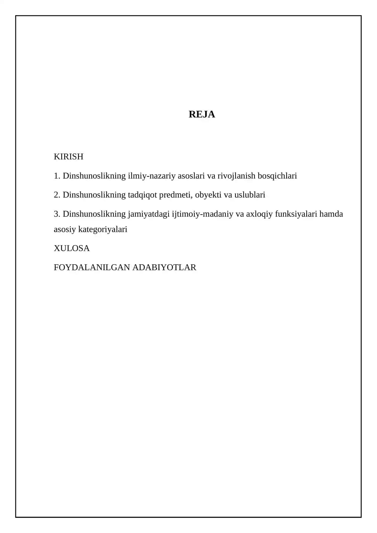 Dinshunoslikning fan sifatida shakllanishi, uning predmeti, funksiyalari, kategoriyalari 2
