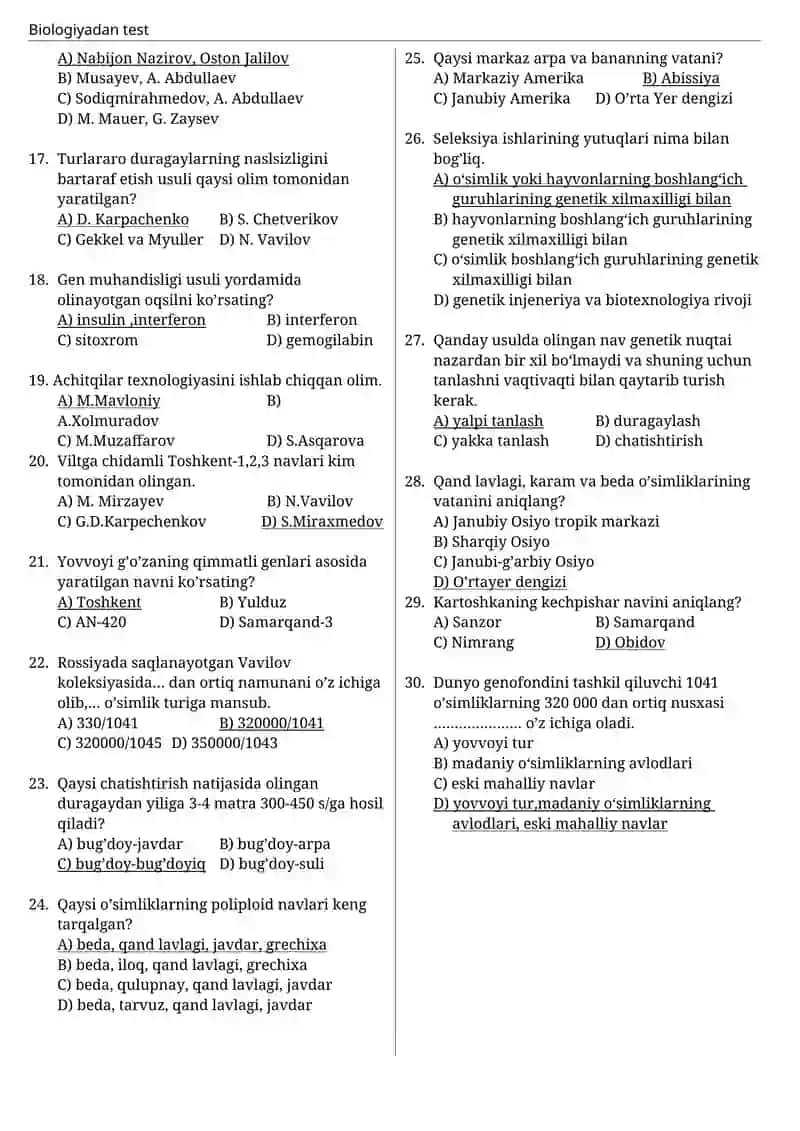 Biologiyadan test 9-sinf 2