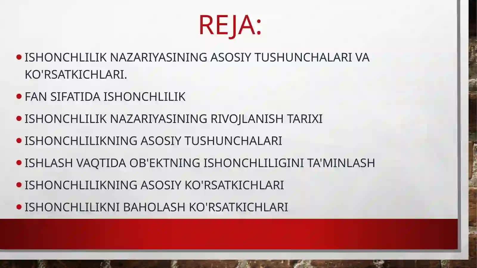Ishonchlilikning asosiy me’zonlari va tavsiflari 2