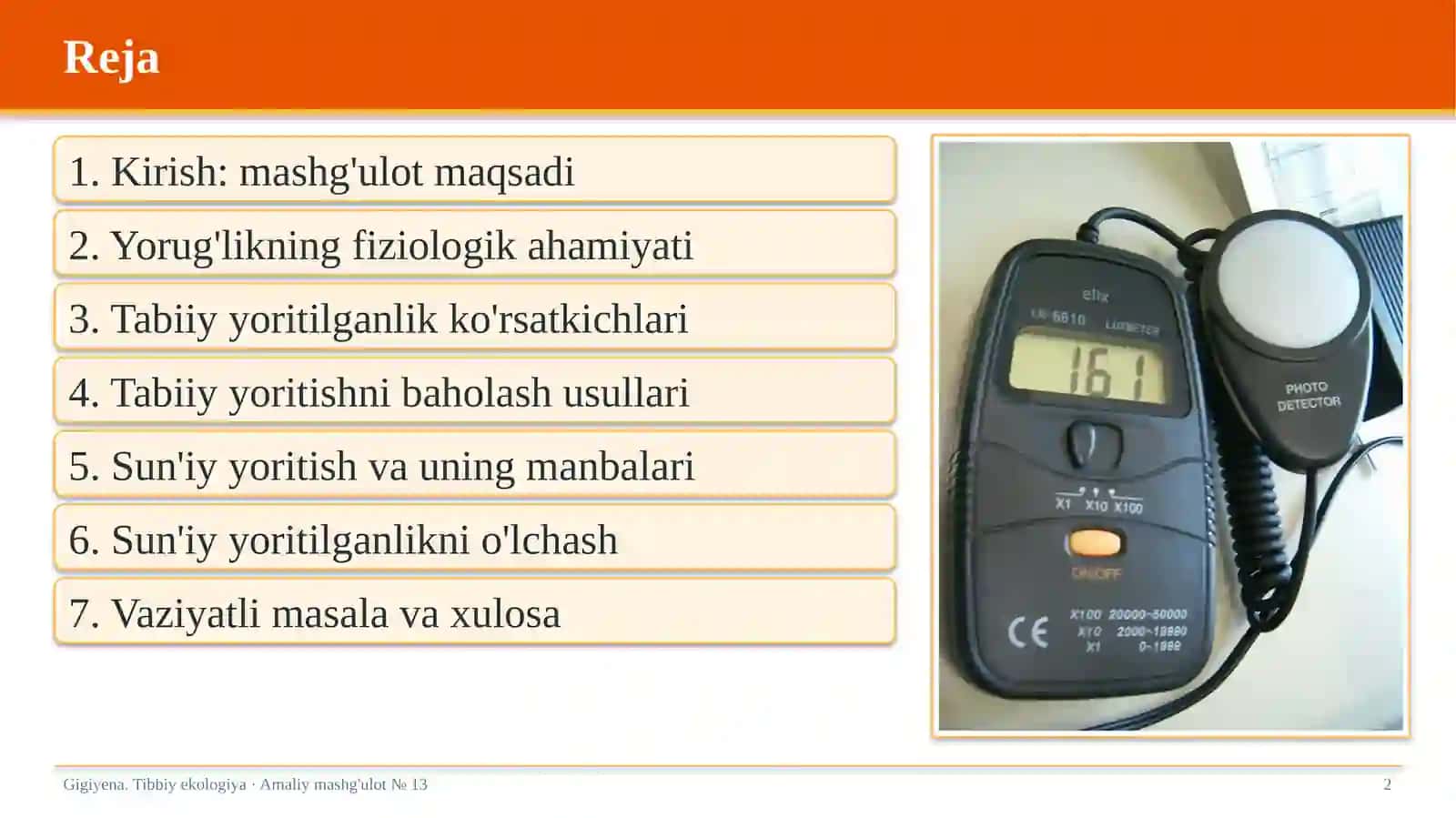 Gigiyena. Tibbiy ekologiya · Amaliy mashg'ulot № 13 2