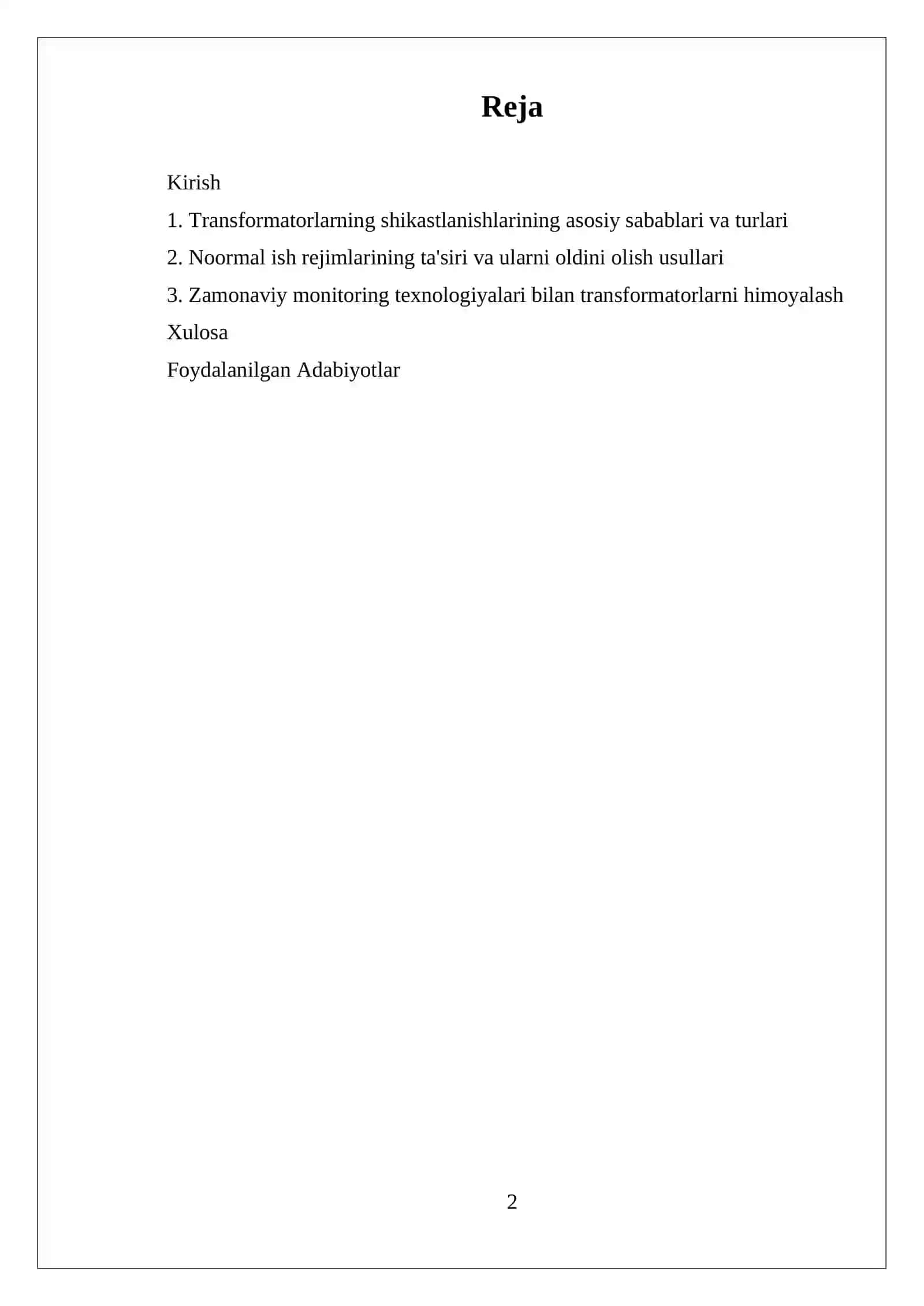 TRANSFORMATORLARDA SHIKASTLANISHLAR VA NONORMAL ISH REJIMLARI 2
