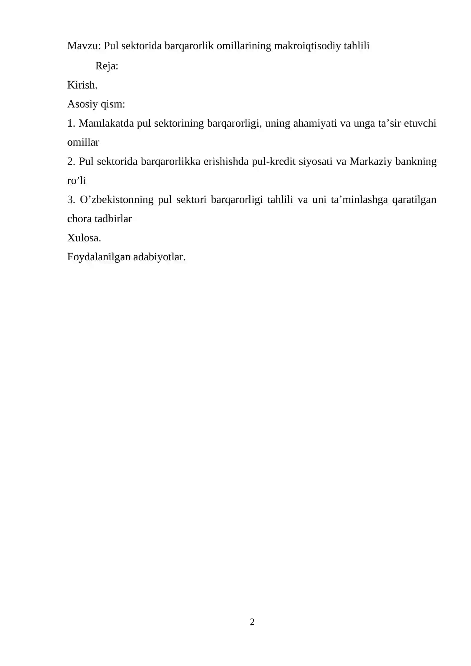 Pul sektorida barqarorlik omillarining makroiqtisodiy tahlili 2