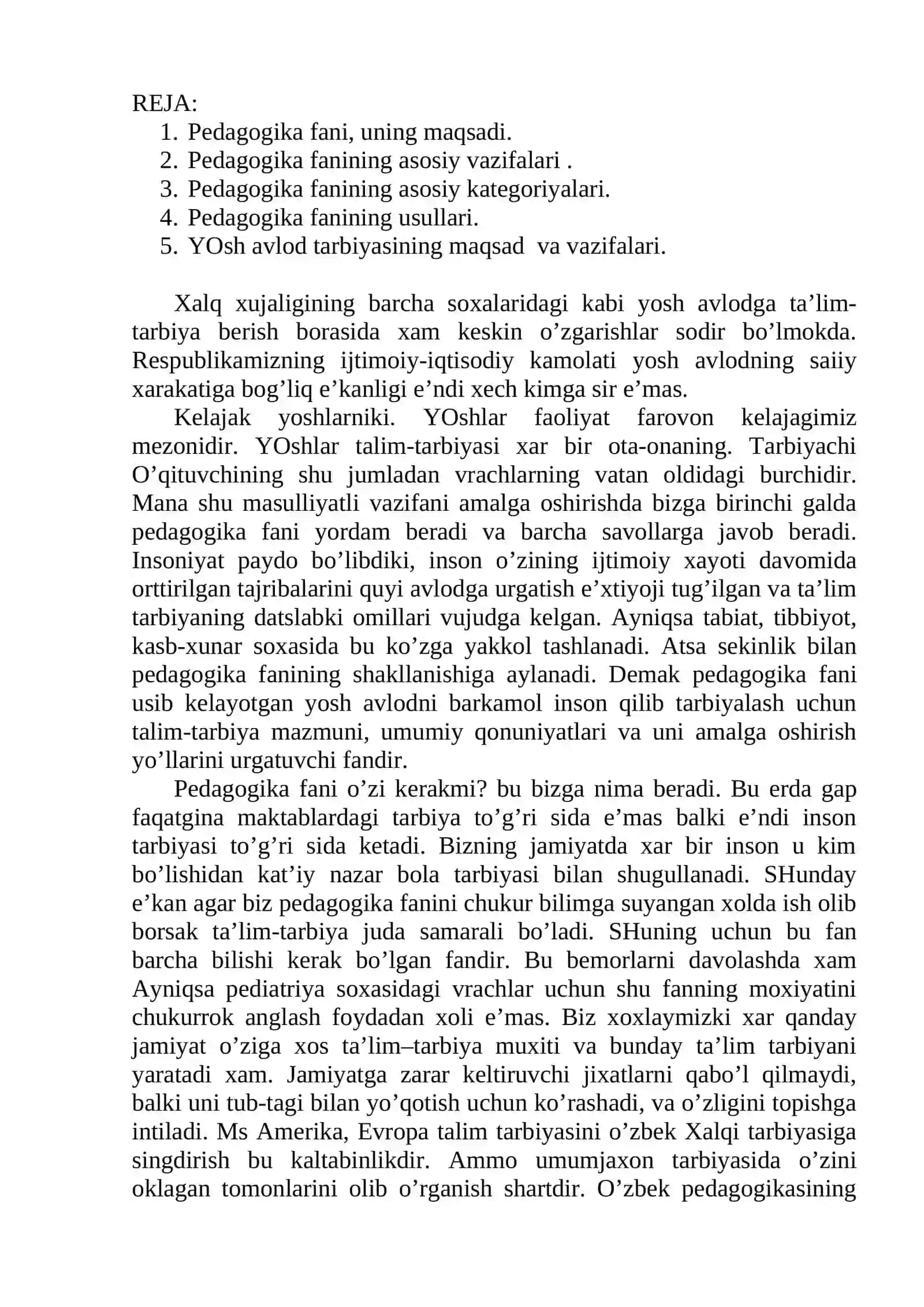 PEDAGOGIKA FANI. UNING MAQSADI, VAZIFALARI VA ILMIY TADQIQOT USULLARI 2