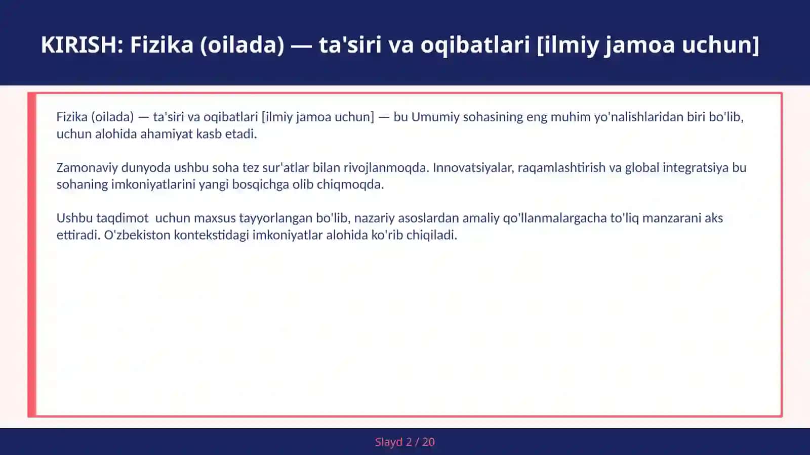 Fizika (oilada) — ta'siri va oqibatlari [ilmiy jamoa uchun] 2