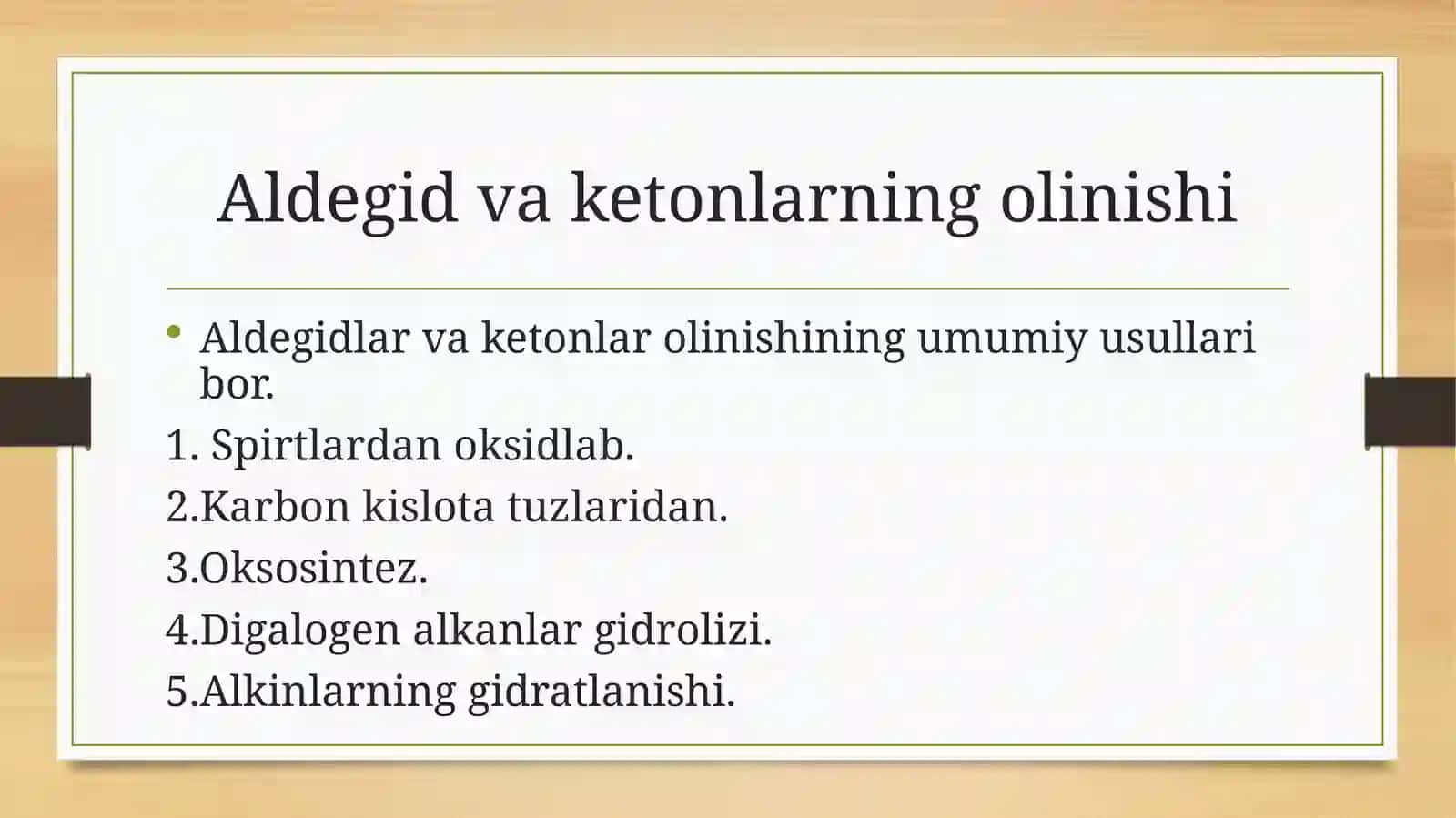 Aldegid va ketonlarning reaksion qobiliyati va kimyoviy hossalari 2