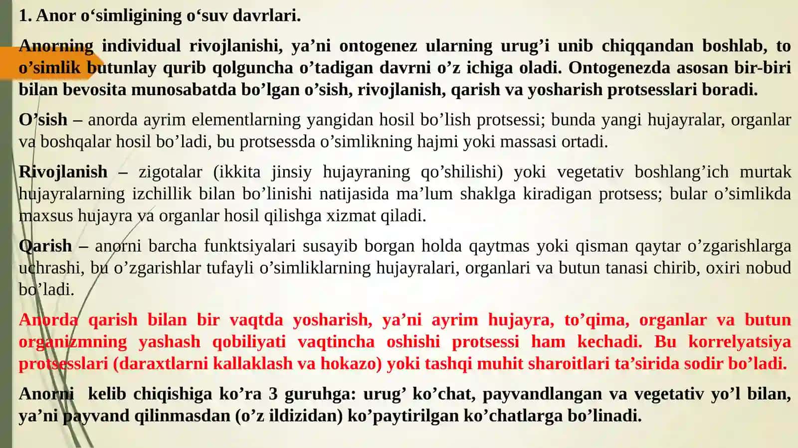 Anorning O'Suv va Rivojlanish Davrlari 2