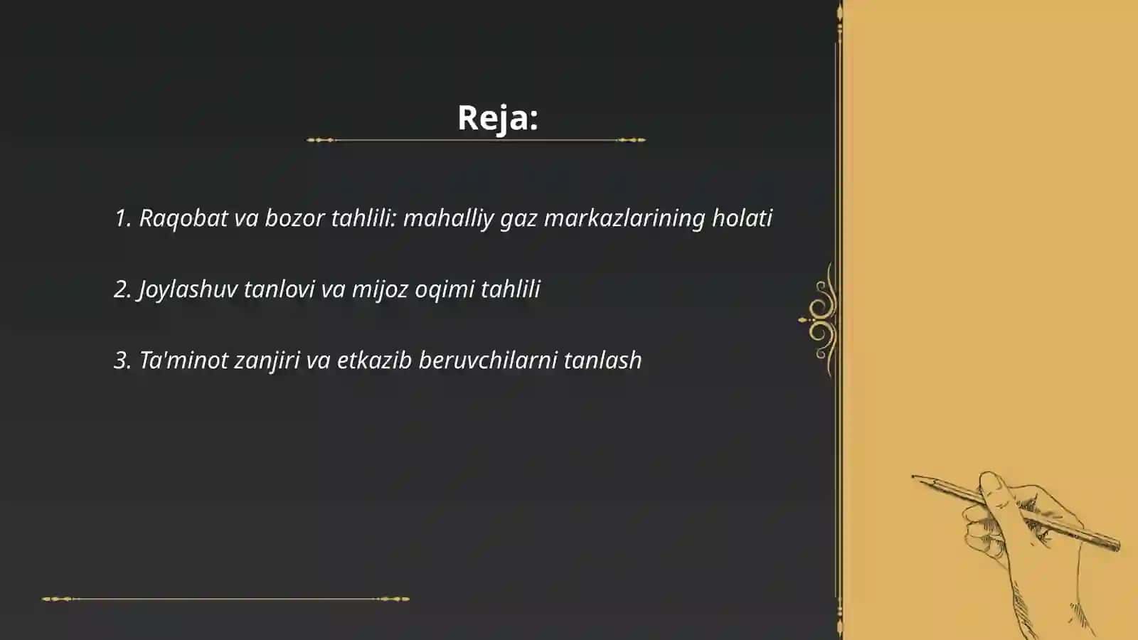 Biznes reja yaratish: Eng sifatli gaz markazni aniqlash 2