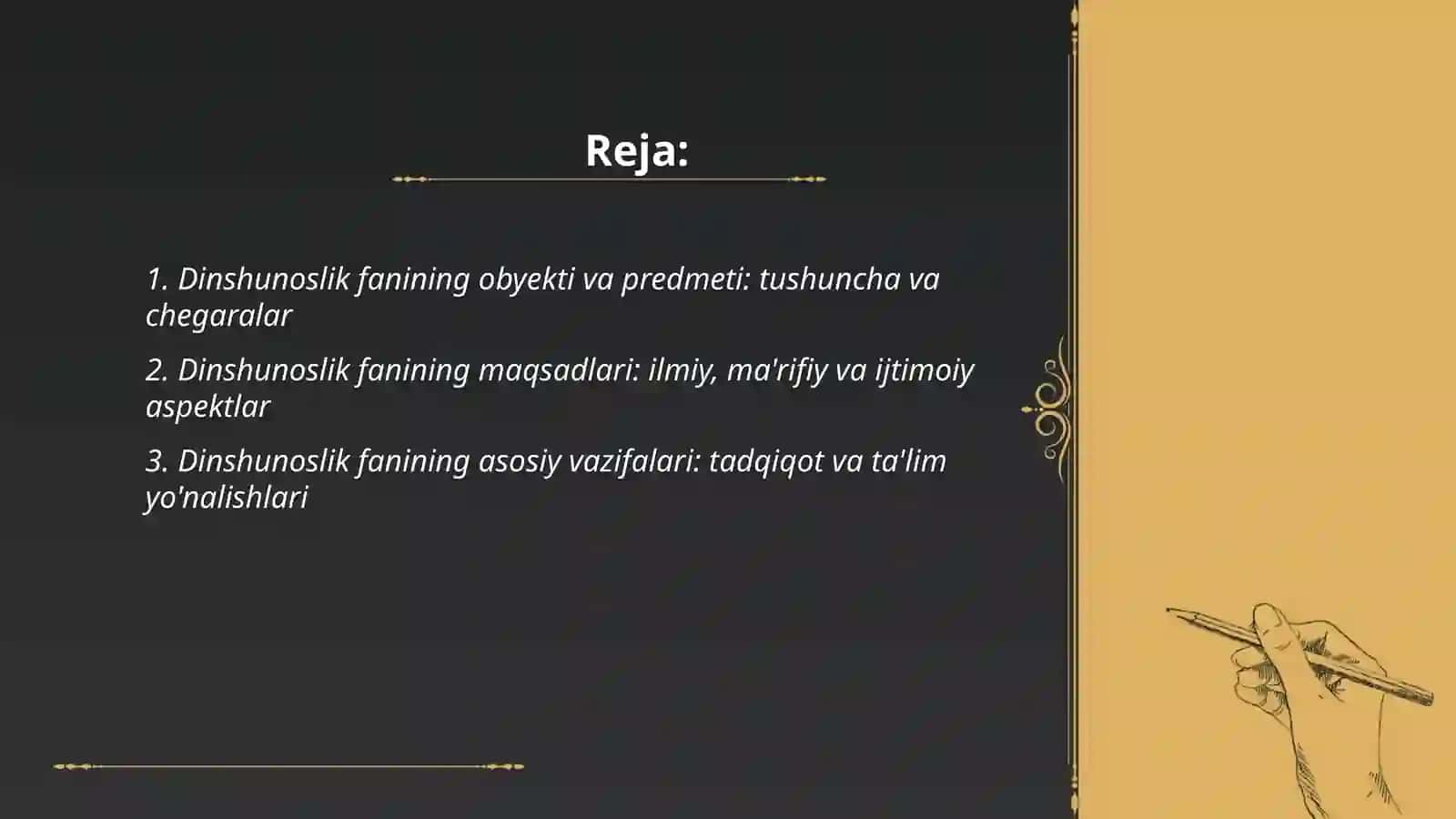 Dinshunoslik fanining predmeti maqsadi va vazifalari 2