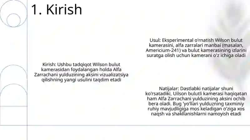 Alfa Zarrachaning Izlarini Vilson Bulutli Kamerasi Yordamida Namoyish Etish 2