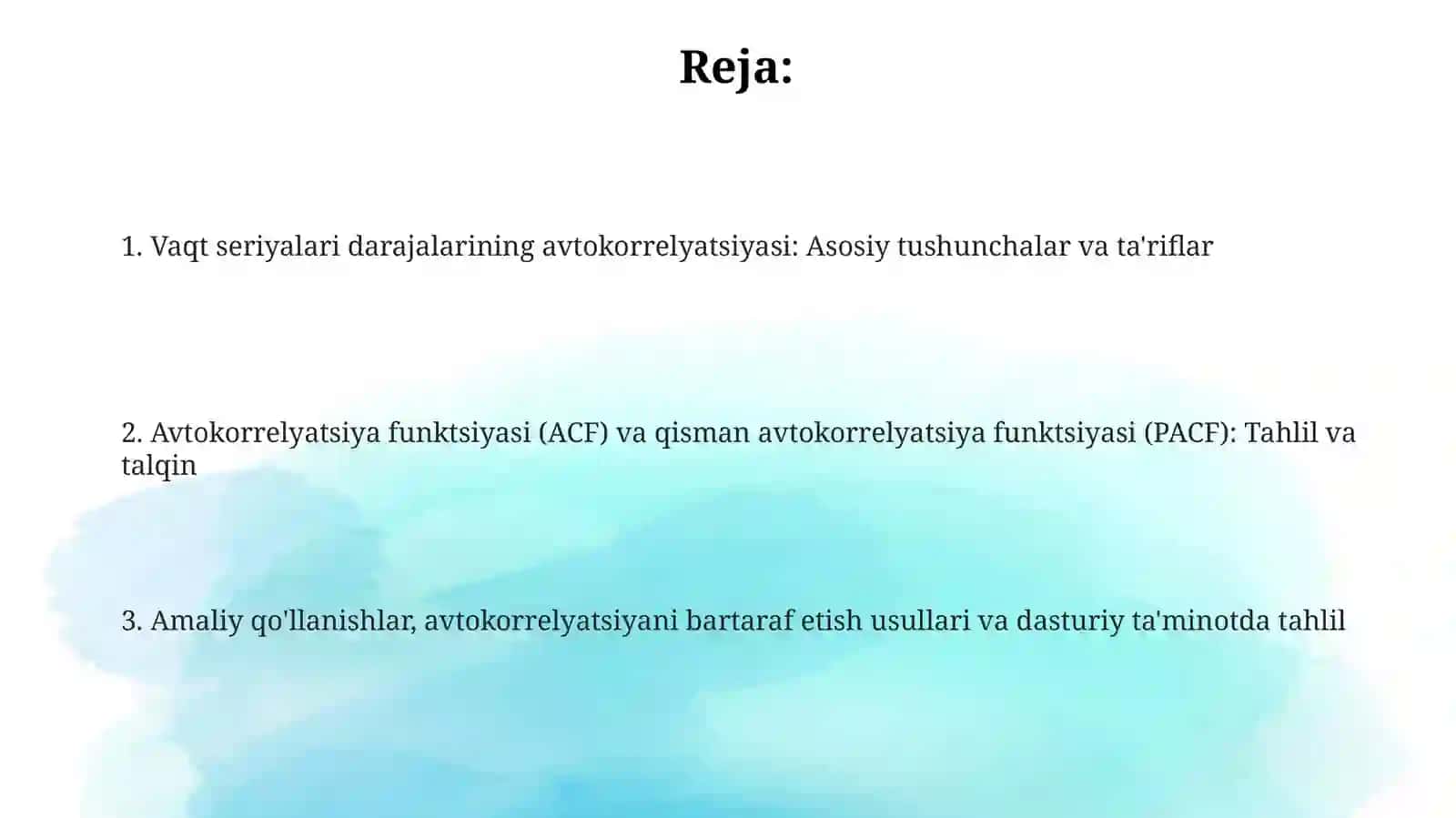 Vaqtli qator darajalarining avtokorrelyatsiyasi 2