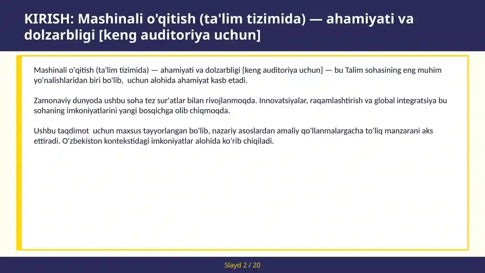 Mashinali o'qitish (ta'lim tizimida) — ahamiyati va dolzarbligi [keng auditoriya uchun] 2