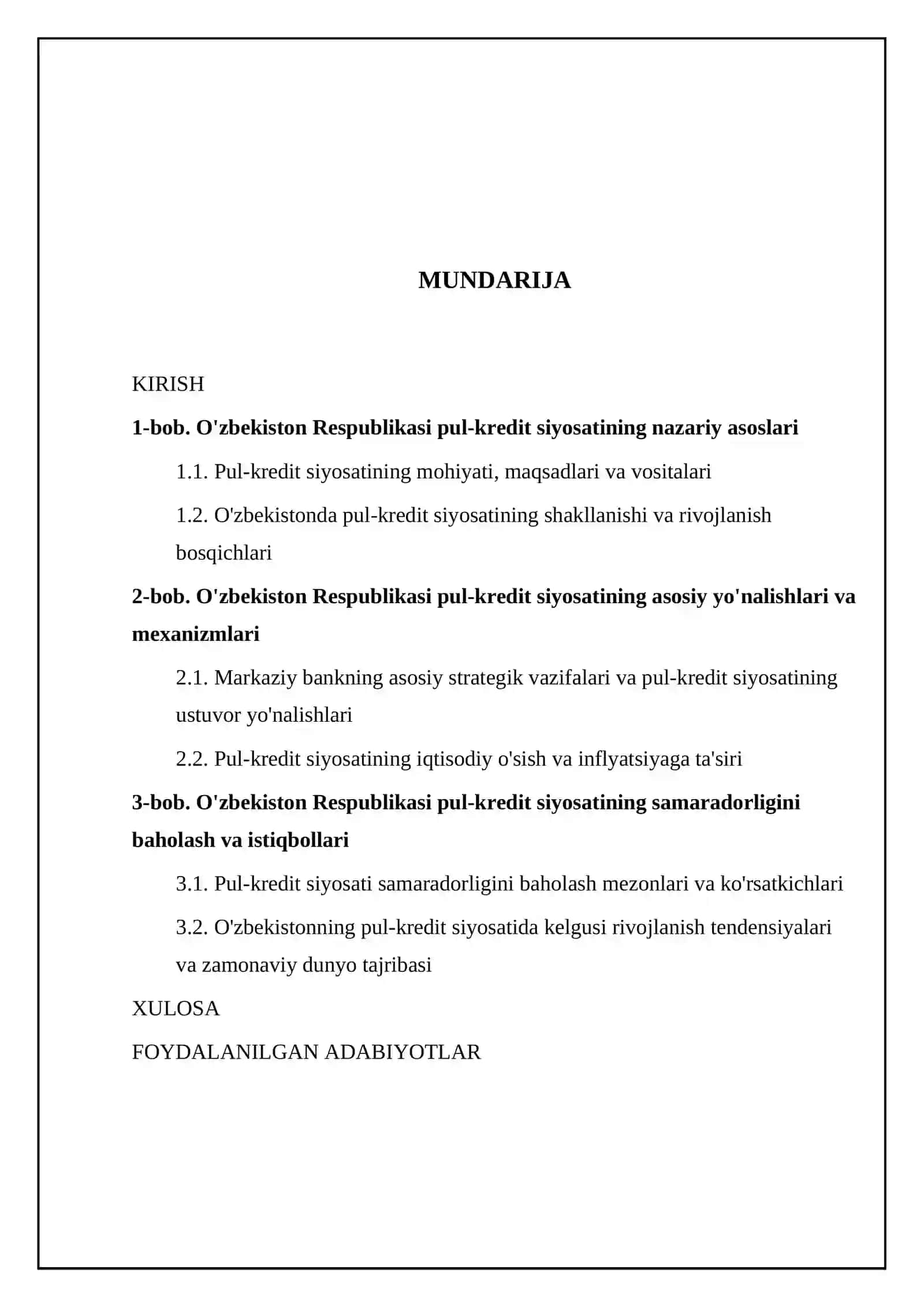 O'zbekiston Respublikasi pul kredit siyosati 2