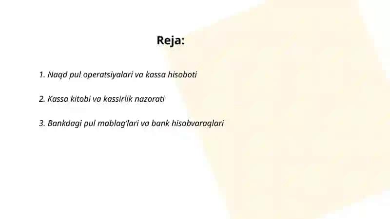 Pul mablagʻlari va hisob-kitoblar hisobi BHMS-9 2