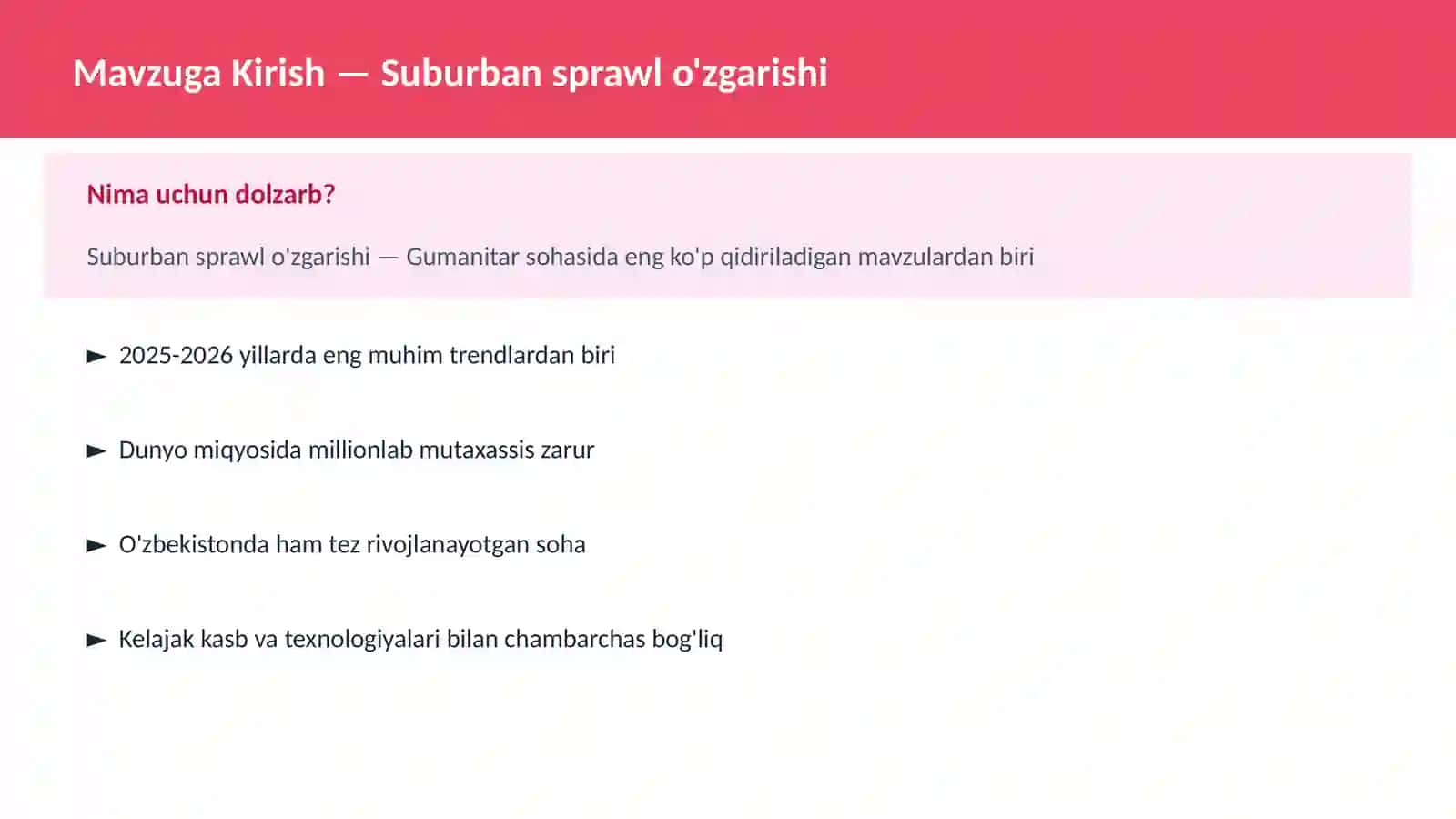 Suburban sprawl o'zgarishi 2