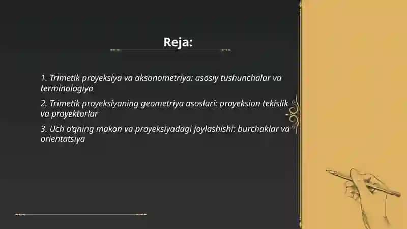 Trimetrik proyeksiya va aksonometriya 2
