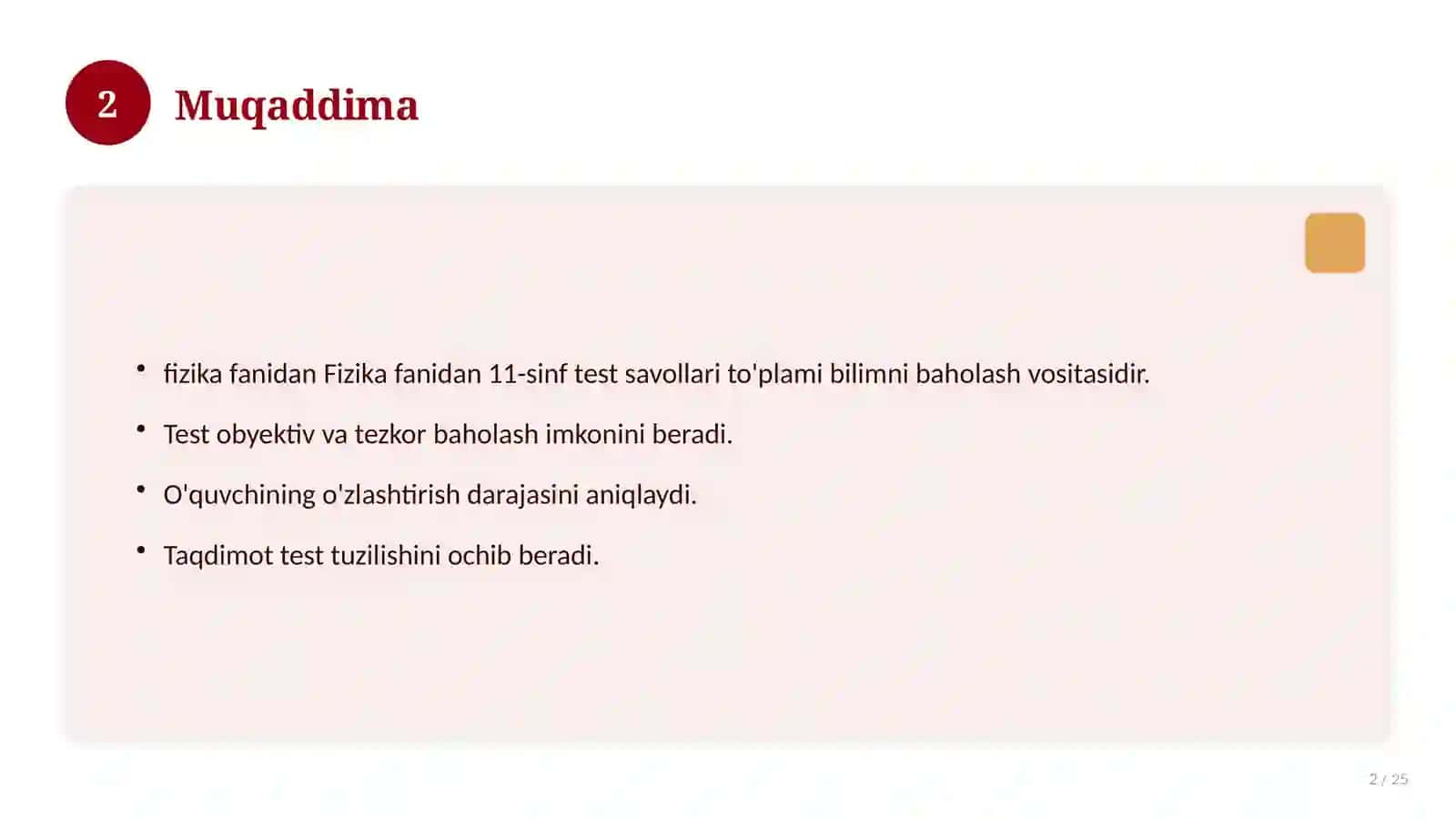 Fizika fanidan 11-sinf test savollari to'plami 2