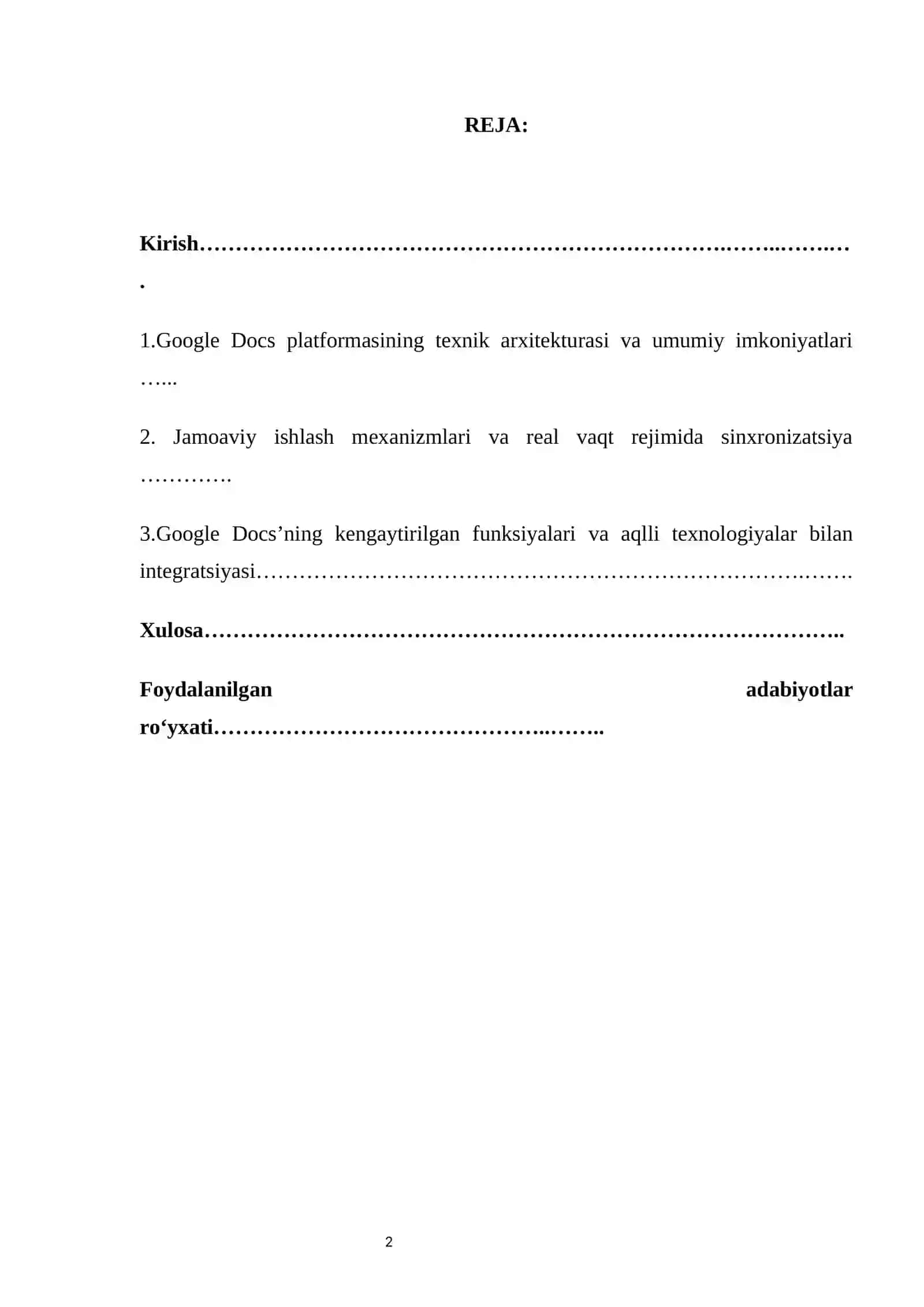 Google Docda ishlash 2