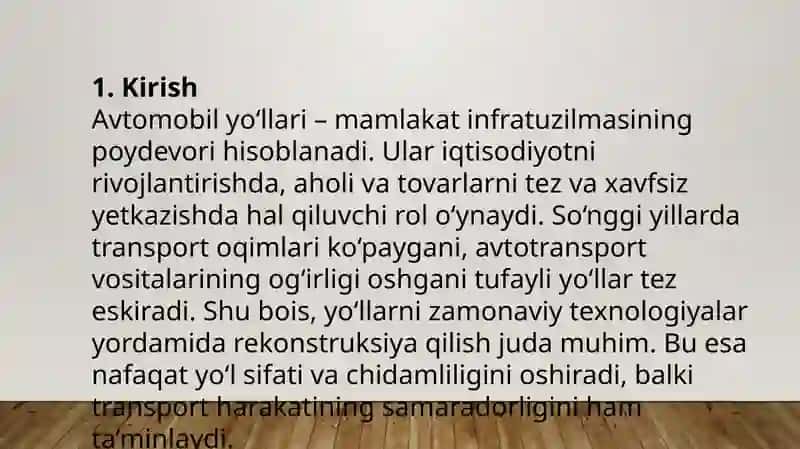 Avtomobil yo‘llarini rekonstruksiya qilishning yangi texnologiyalari 2