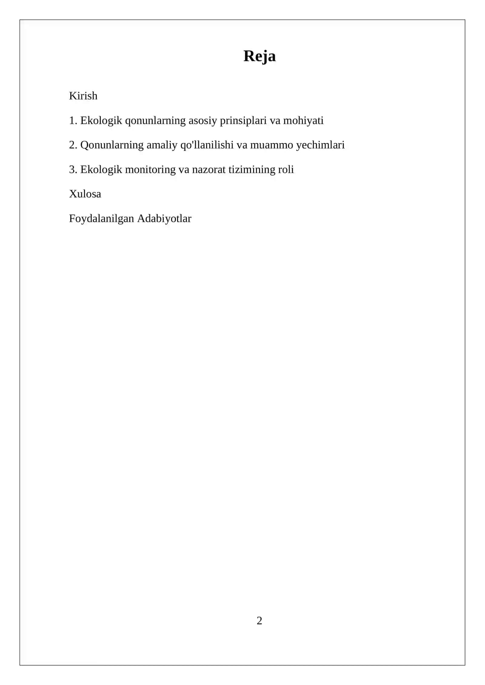 Ekologiya va Atrof-Muhit Muhofazasi Qonunlari 2