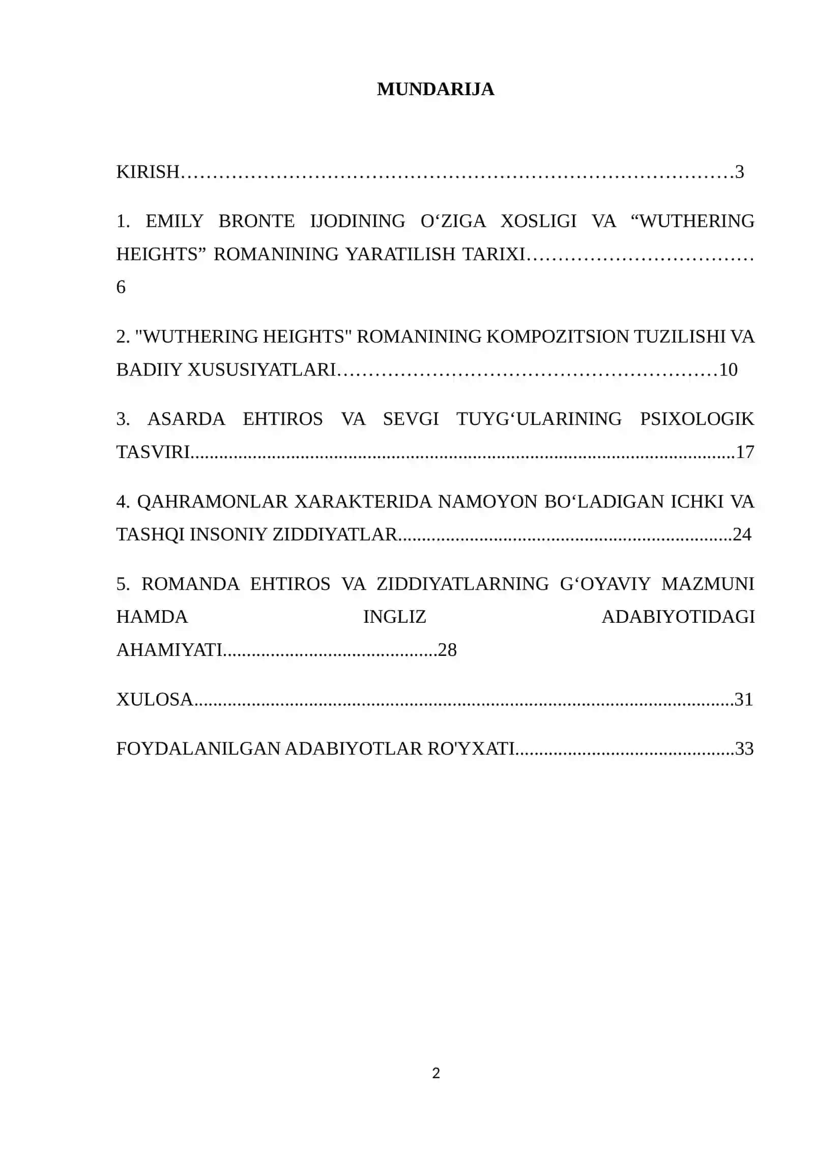 Emili Brontening “Wuthering Heights” asarida ehtiros va insoniy ziddiyatlar mavzusidagi KURS ISHI 2