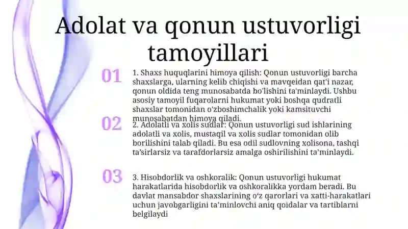 Mamlakatimizda Adolat Va Qonun Ustuvorligi Tamoyillarini Taraqqiyotningeng Asosiy Va Zarur Shartiga Aylantirish 2