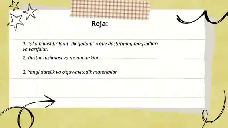 Takomillashtirilgan "Ilk qadam" õquv dastur 2