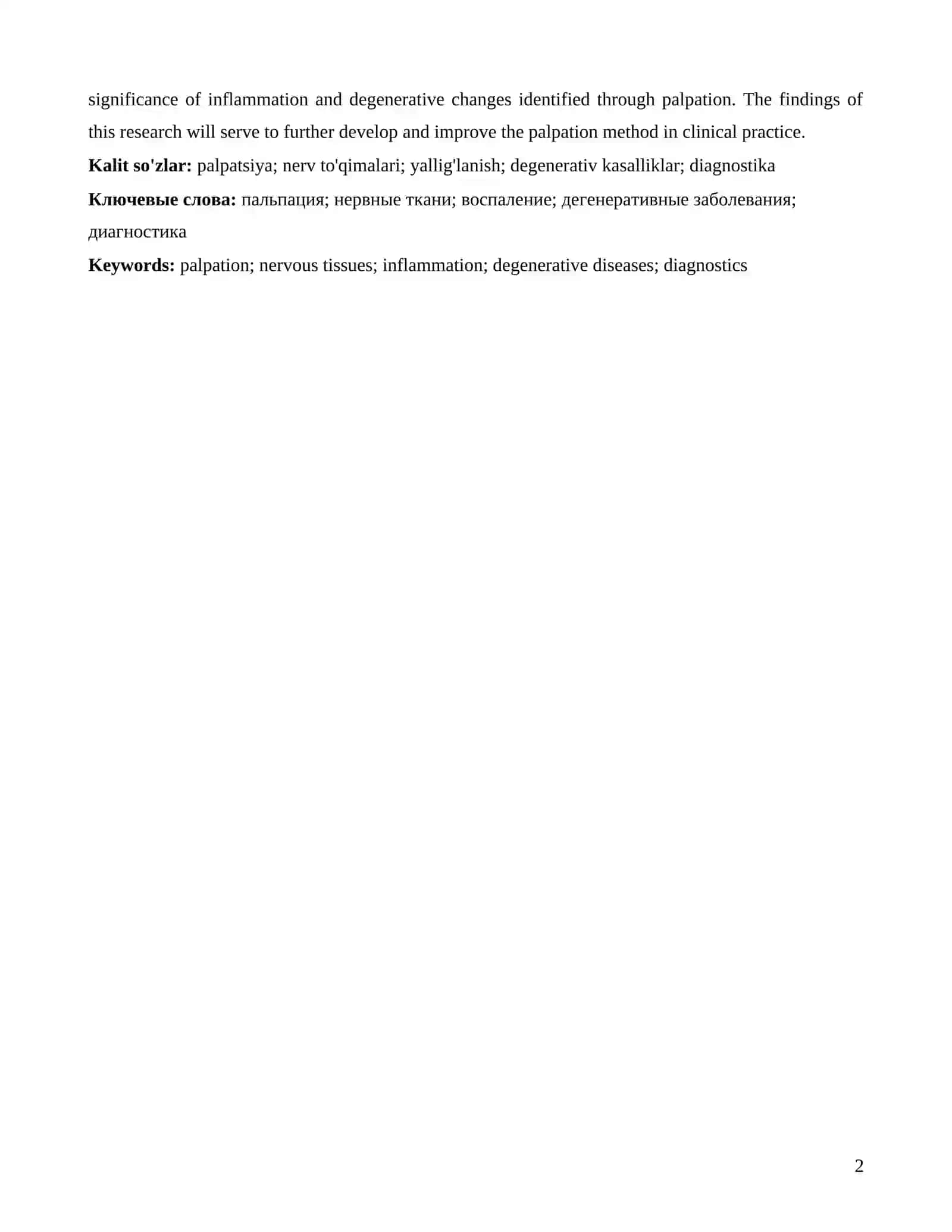 Ushbu maqolada nerv to'qimalarining yallig'lanish va degenerativ kasalliklarini palpatsiya yordamida aniqlash usullari 2