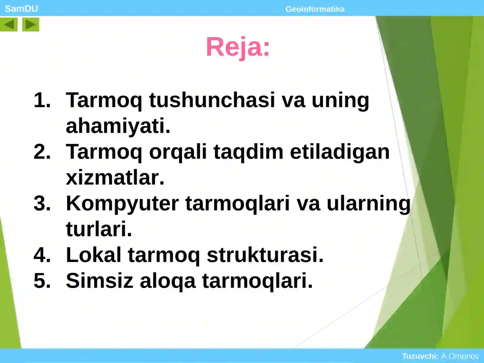 Kompyuter tarmoqlarining arxitekturasi, topologiyasi va infratuzilmasi 2
