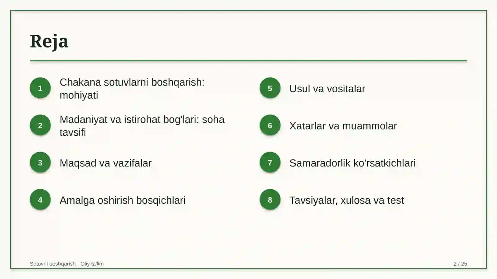 Madaniyat va istirohat bog'larida chakana sotuvlarni boshqarish 2