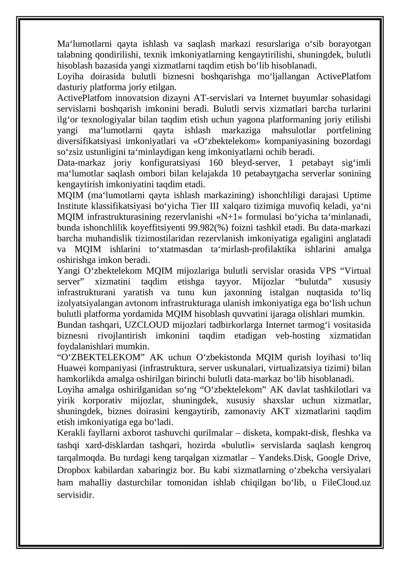 Bulut texnologiyasi asosida yaratilgan ma’lumotlarni qayta ishlash markazlarini о‘rganish mavzisuda amaliy mashg'ulot tayyorlash 2