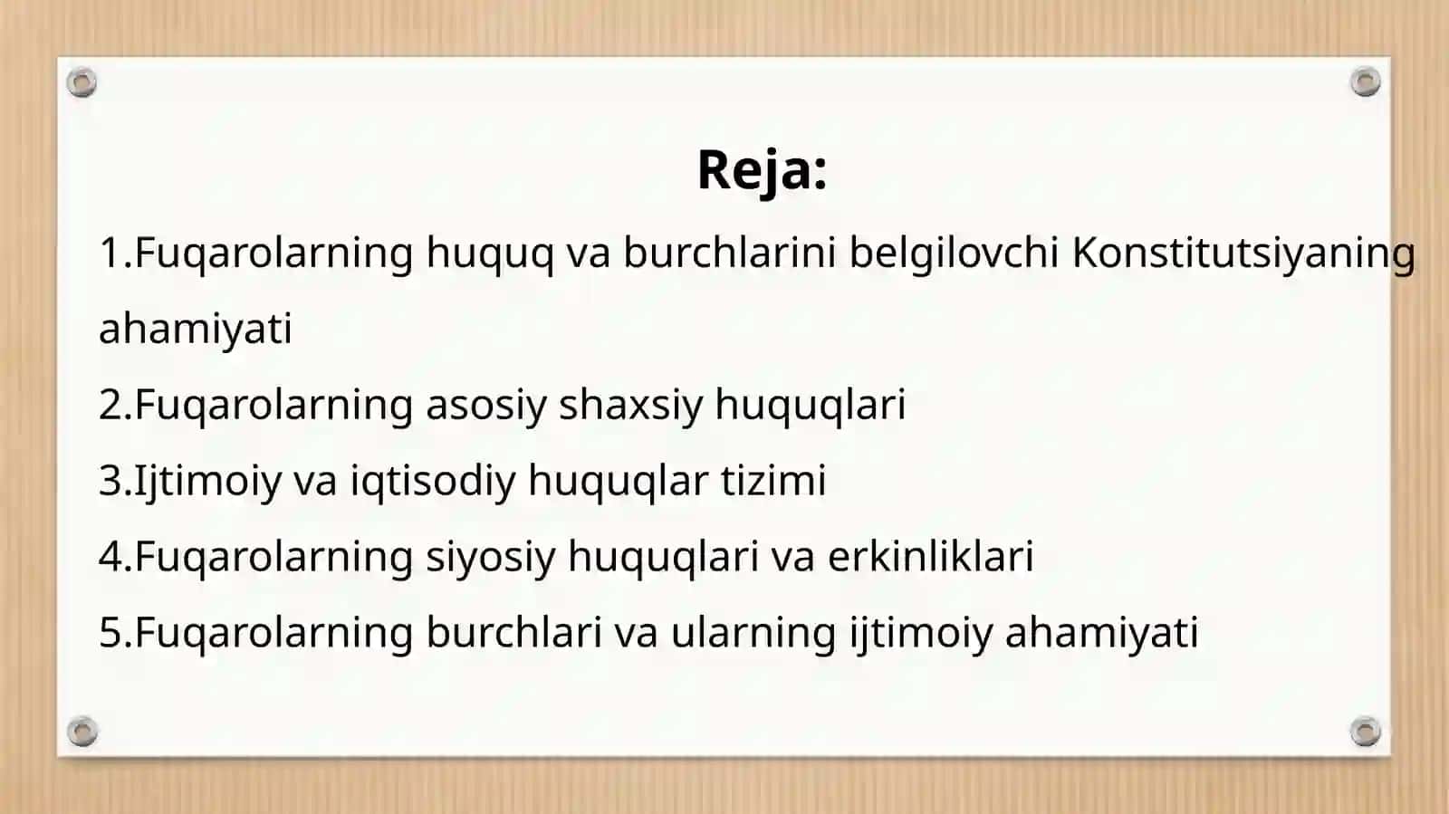 O‘zbekiston Respublikasi Konstitutsiyasiga ko‘ra fuqarolarning huquq va burchlari 2