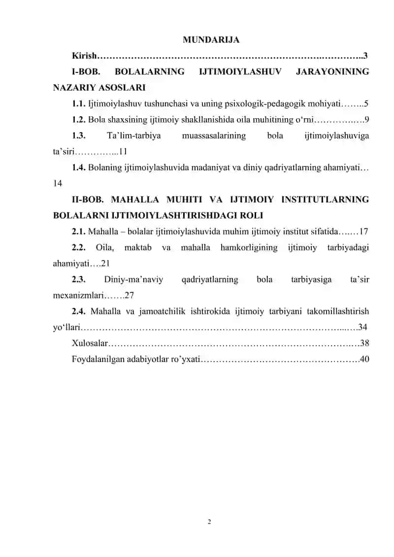 Bolalarning ijtimoiylashuvida oila, ta’lim- tarbiya muassalari, madaniyat din va mahallaning o’rni 2