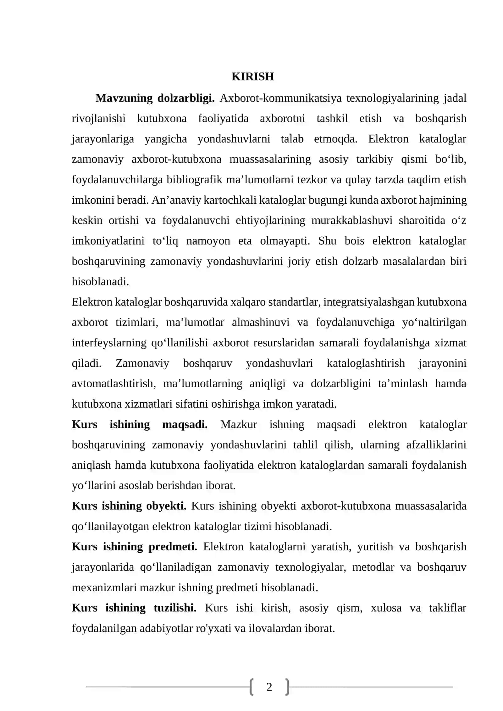 Axborot-kutubxona muassasalarida elektron kataloglashtirish tizimi, tarixi, yuritish texnologiyasi va ma’lumotlar bazasini boshqarish 2