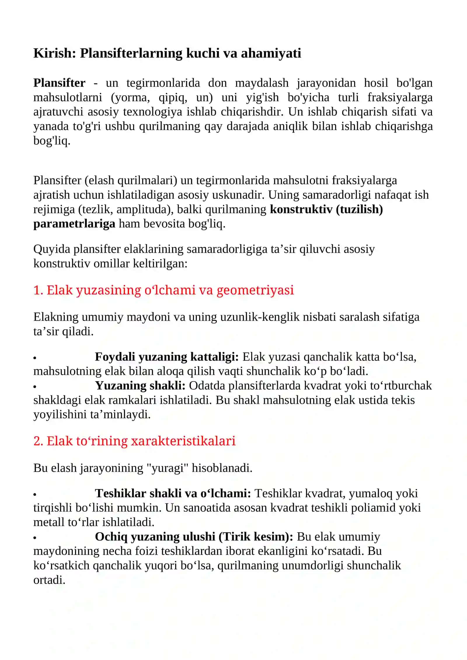 Plansifter elaklarining samaradorligiga ta’sir qiluvchi konstruktiv omillar 2