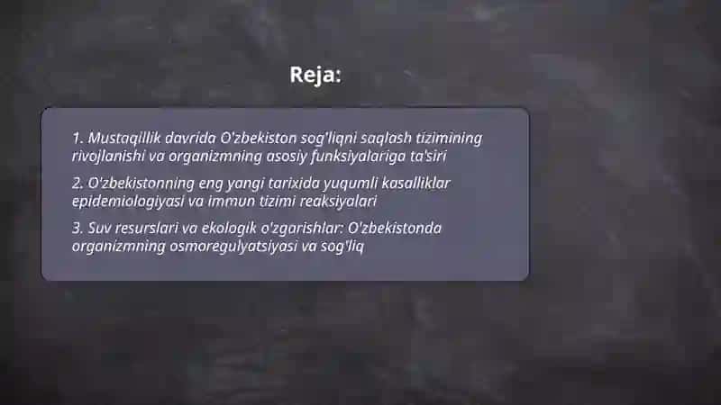 Ŏzbekistan eng yangi tarixini organism funksiyalari va tamoyillari 2