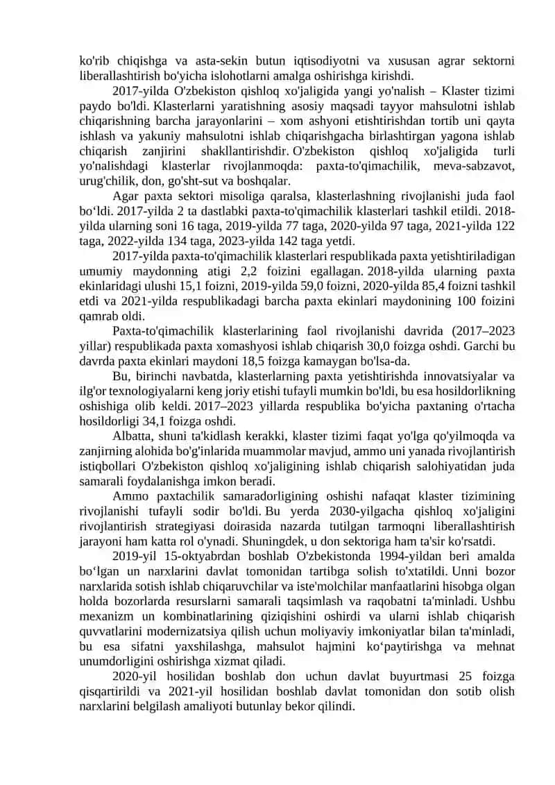 O‘zbekistonda eksportni rivojlantirishda qishloq xo‘jaligining o‘rni 2