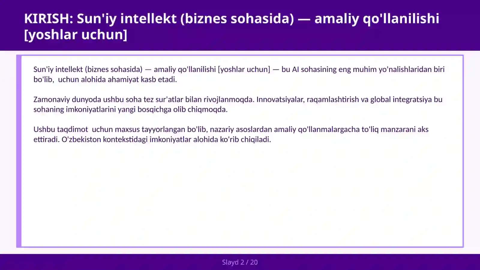 Sun'iy intellekt (biznes sohasida) — amaliy qo'llanilishi [yoshlar uchun] 2